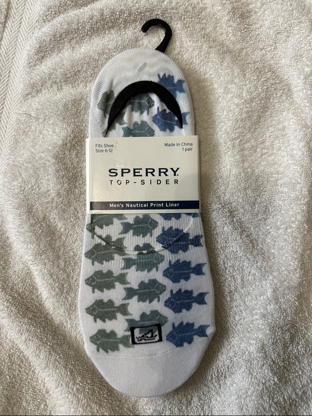 Sperry Top Sider Men's Nautical Fish Print Liner No Show Socks 6-12 Blue Green